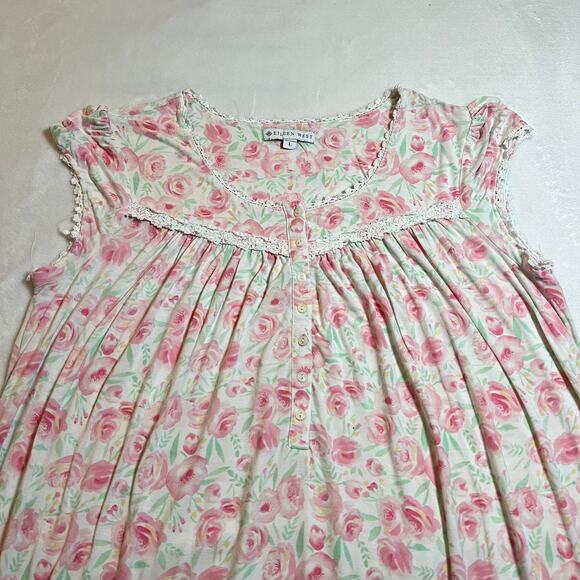 Eileen West Floral Cap Sleeve Modal Spandex Jersey Nightgown Size Large Boho - Picture 3 of 9